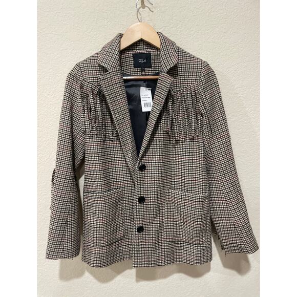 RAILS Jagger Fringe Blazer In Mustard Mini Houndstooth Size XS - Picture 4 of 10